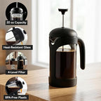OVENTE French Press Coffee Maker 20 Ounce with Heat Resistant Borosilicate Glass & Stainless Steel 4-Level Filtration System, Portable Cold Brew Coffee Maker for Travel, Camping or Gift, Black FPB20B
