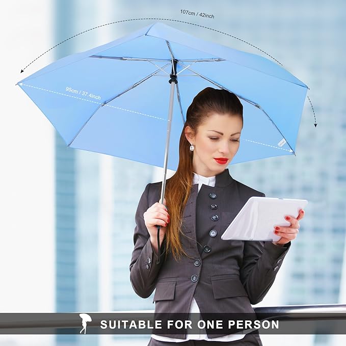 Compact Travel Umbrella for Purse - Flat Handle, Waterproof for Light Rain
