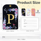 3 Pack Luxury Floral Luggage Tags, Durable PU Leather Suitcase Tags with Stainless Steel Cable Strap, Hidden ID Slot for Privacy Protection, Easy to Identify Waterproof Travel Accessories Gift (P)