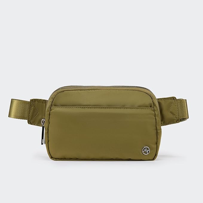 Pander Everywhere Belt Bag for Women, 5 Zipper Pockets Nylon Crossbody Fanny Pack Purse (Dark Moss)