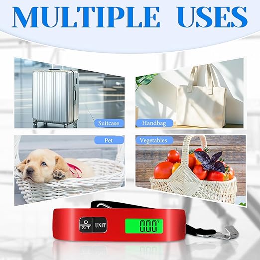 Luggage Scale, Portable Luggage Weight Scale 110lb/50kg with LED Display, Luggage Scale Travel Digital for Weighing Luggage, Backpacks, Fruits and Pets (Red)
