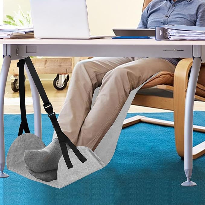 Length Adjustable Airplane Foot Hammock Travel Foot Rest for Airplane Flights Foot Sling for Travel (Grey