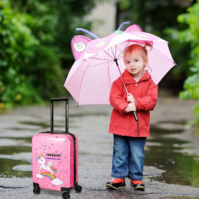 Weewooday Kids Luggage and Backpack 18 Suitcase with Spinner Wheel Hard Case Travel 13 Backpack Girl Suitcase Set for Kids Travel Supplies(Pink,Unicorn Style)