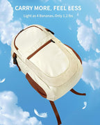 ECOHUB Travel Backpack for Women, 17.3 inch Suspended Laptop Backpack, Fashion Water-Resistant College Computer Bookbag, 28L Personal Item Bag with 12 Pockets for Causal, Work, Cream & Brown