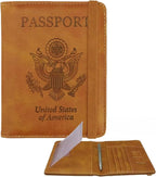 WALNEW Passport Holder for Travel, RFID Passport Cover Wallet for Women Men, PU Leather Passport Book Card Holder Case with Pen (Upgraded, Upgraded-Brown)