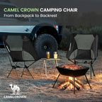 CAMEL CROWN Portable Camping Chair Lightweight Compact Folding Chair Mesh for Outdoor Camp Travel Beach Picnic Festival Hiking Backpacking Black 2 Pack