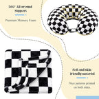 HunnmingRe 5 Pcs Travel Pillow and Blanket Set, 5 in 1 Travel Airplane Compact Includes 40 x 60 Inch Throw Blanket Eye Mask Neck Pillow Earplug and Bag Gifts for Travelers Women(Checkered,Black)