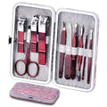 HANTEKAS Manicure Set 10 in 1 Stainless Steel, Nail Clippers Scissors Pedicure Tools Kit - Portable Travel Grooming Kit for Men and Women with Leather Case (Rose Red)