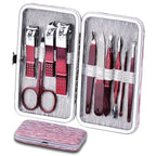 HANTEKAS Manicure Set 10 in 1 Stainless Steel, Nail Clippers Scissors Pedicure Tools Kit - Portable Travel Grooming Kit for Men and Women with Leather Case (Rose Red)