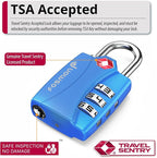 Fosmon TSA Approved Locks for Luggage. Suitcase Locks with Open Alert Indicator, 3 Digit Combination Padlock with Alloy Body for Travel, Backpack Zipper Anti Theft, Locker, Gym, Gun Case- Blue 2 Pack