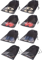 8 PCS Shoe Bags for Travel Non-Woven Large Shoes Pouch Storage Organizer with Rope for Men and Women Black