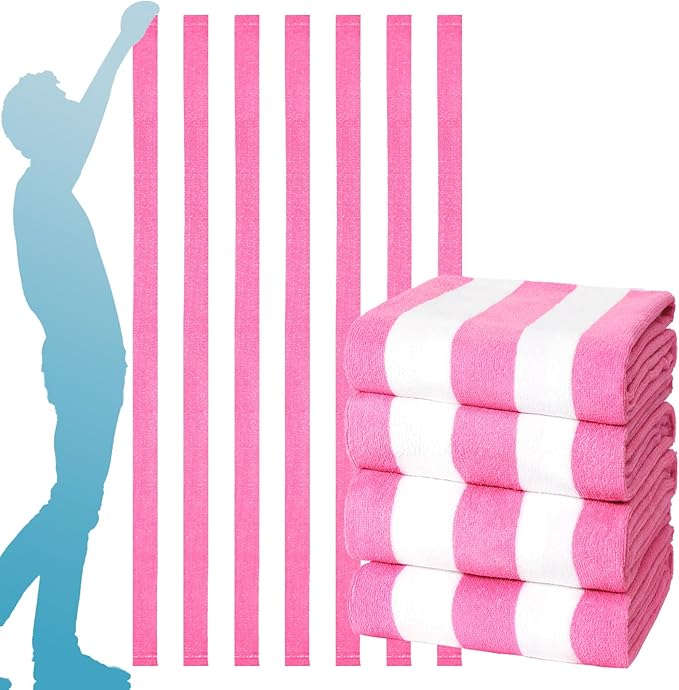 4 Packs Extra Large Bath Towels Striped Beach Towel Set Bathroom Sheets Bulk Oversized XL Big Fluffy Absorbent Microfiber Soft Blanket Turkish Hotel Shower Pool Hot Tub Toallas Baño Grandes Pink