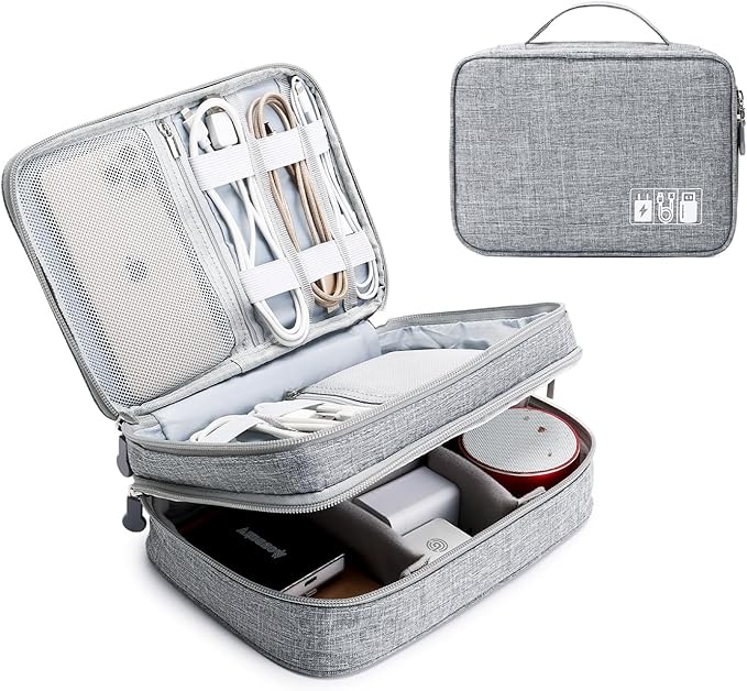 Lanola Travel Cable Organizer Bag, Electronic Accessories Case Portable Double Layer Cable Storage Bag for Cord,phone,Charger, Flash Drive, Phone, SD Card,Personal Items - (Grey)