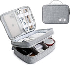 Lanola Travel Cable Organizer Bag, Electronic Accessories Case Portable Double Layer Cable Storage Bag for Cord,phone,Charger, Flash Drive, Phone, SD Card,Personal Items - (Grey)