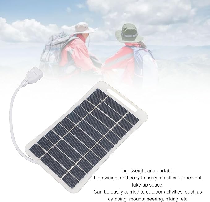 Hilitand 5W 5V USB Solar Panel Charger, Portable Monocrystalline Silicon Handheld Solar Panel for Camping Travel Outdoor (White)