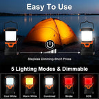 LED Camping Lantern Rechargeable,1000LM, Portable with 5 Ligth Modes, IP44 Waterproof 4400mAh Tent Flashlight Lanterns for Power Outages, Hiking, Hurricane,Campsites, Emergencies (2-Pack)