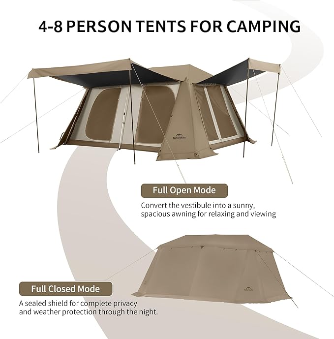 Naturehike Village Instant Tent, Camping Tent with Full Rainfly, Waterproof Large Cabin Tents for Car Camping