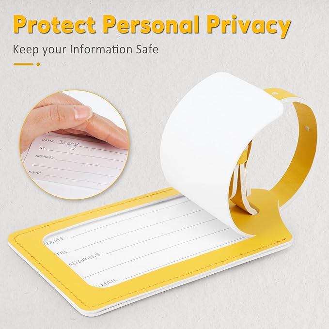 Travelambo 12 Pack Luggage Tags for Suitcases Privacy Protection Bag Tags Faux Leather Travel Accessories Essential, Energetic Yellow