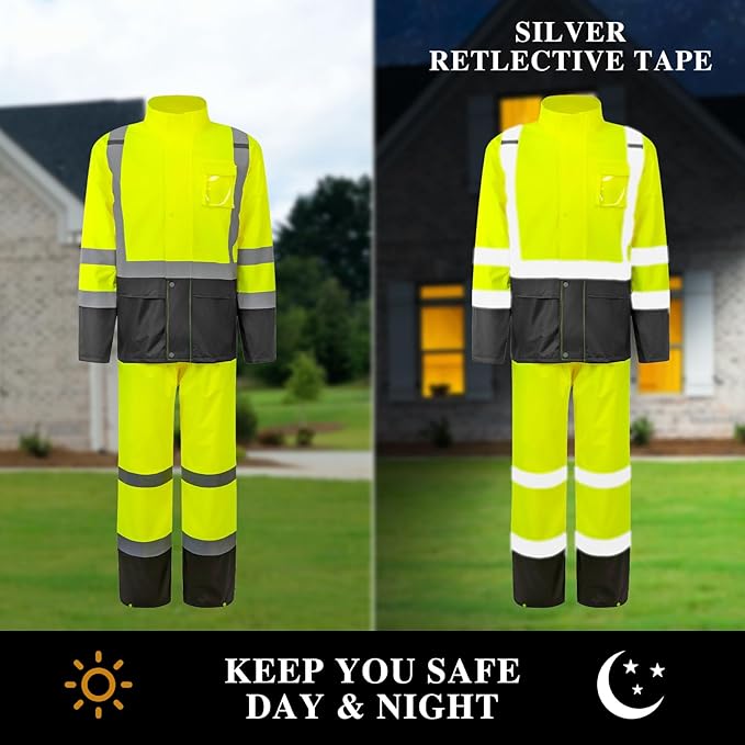 Men's Hi Vis Safety Rain Jacket Reflective Rain Suits For Men Waterproof Breathable Lining Oxford Fabric Work Wear