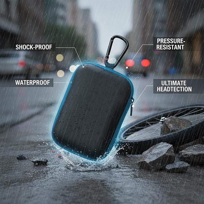 Earbud Case Portable EVA Storage Bag Cell Phone Accessories Organizer with Carabiner for Wired/Wireless Earphone, Earbud, Earpieces, SD Memory Card, Camera Chips, Tech Pouch, Rectangle, Blue