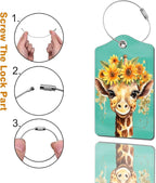 2 Pack Luggage Tag for Suitcase, Cute Unique Leather Bag Tags Identifiers Privacy Cover ID Label with Durable Steel Loop for Women Men Kids Girls Travel，GiraffeJ