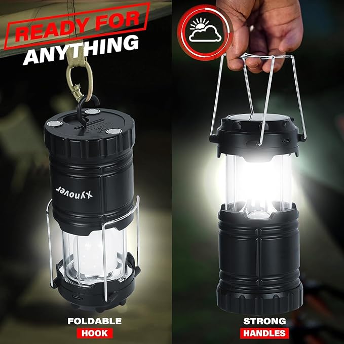 4-Pack Solar Camping Lanterns,Rechargeable LED with USB/Solar/AA Battery,Magnetic Base,Hanging Hook,Collapsible, Waterproof for Emergency, Hiking,Hurricane,Campsites,Lanterns for Power Outages