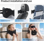 Novelty Patented Head-bobble-preventing Ergonomic 360° Supporting Memory Foam Travel Neck Pillow w/ 3D Contoured Eye Mask Sleeping Essentials Combo for Airplane Long Flight Train Bus Car Trip