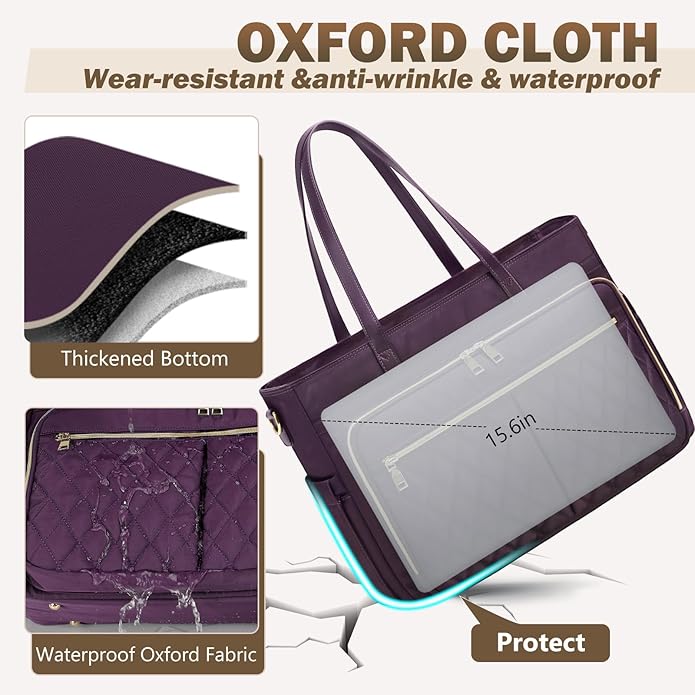 RAINSMORE Teacher Tote Bag 15.6 Inch Laptop Bag for Women Work Bag with Large Cup Holder Nurse Bag Computer Tote Handbag