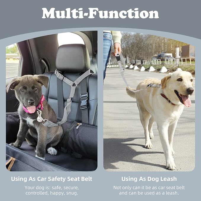 BWOGUE Pet Dog Cat Seat Belts, Car Headrest Restraint Adjustable Safety Leads Vehicle Seatbelt Harness (1 Pack, Grey, Not Elastic)