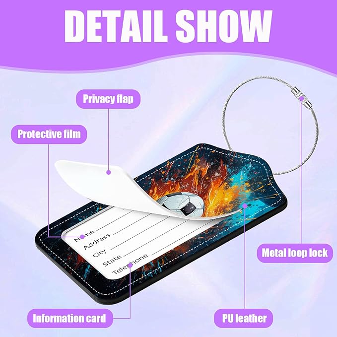 3 Pack American Football Baseball Luggage Tags for Suitcase Soccer PU Leather Travel Luggage Tag Privacy Cover ID Label for Women Men Baggage Backpack Handbag School Bag
