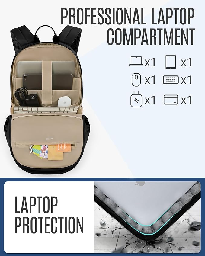 LIGHT FLIGHT Travel Laptop Backpack Women, 15.6 Inch Laptop Backpack with USB Charging Hole, Water Resistant College Bookbag, Black Computer Backpacks for Work, Gray