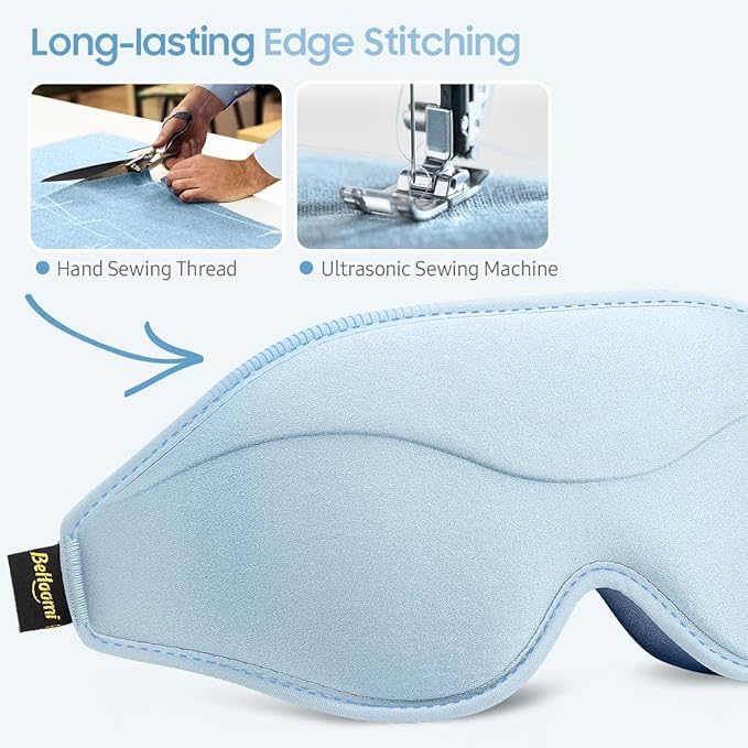 BeHoomi Sleep Mask, Premium Eye Mask for Sleeping, Total Blackout, Superior Soft Comfort, Upgraded 3D Ergonomic Designed Sleeping Mask for Home, Office, Travel, Meditation, Sky Blue
