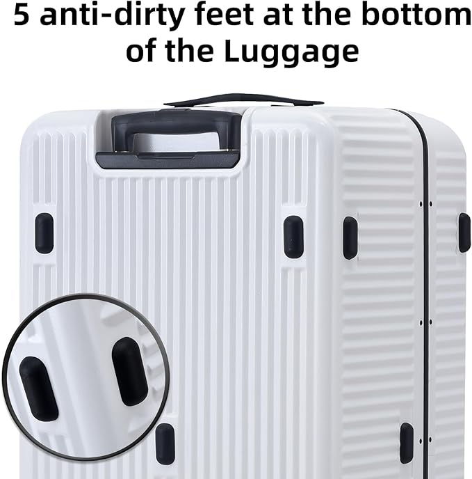 Kaleenie 2 pieces 20/29 Aluminum Frame Carry On and Checked Luggage Set with Side Opening, Lightweight Hardshell ABS+PC Trunk Suitcase with TSA Lock, 360° Universal Wheels & Adjustable Handle, White