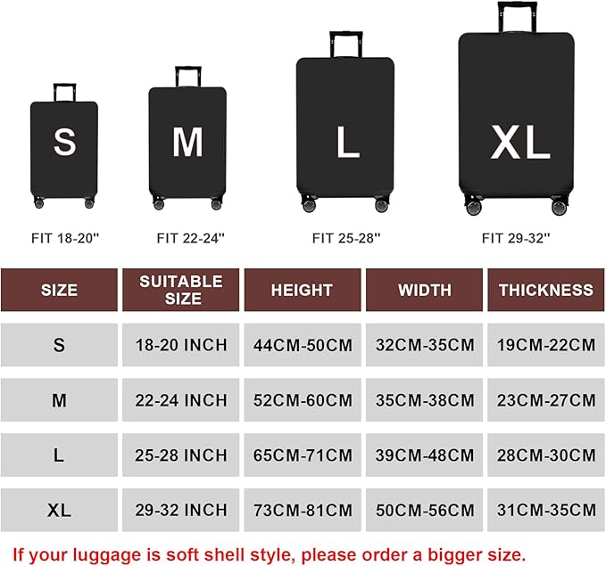 WUJIAONIAO Travel Luggage Cover Baggage Suitcase Cover Protector Skins 18-32 Inch (Pure Black, XL (for 29-32 inch luggage))