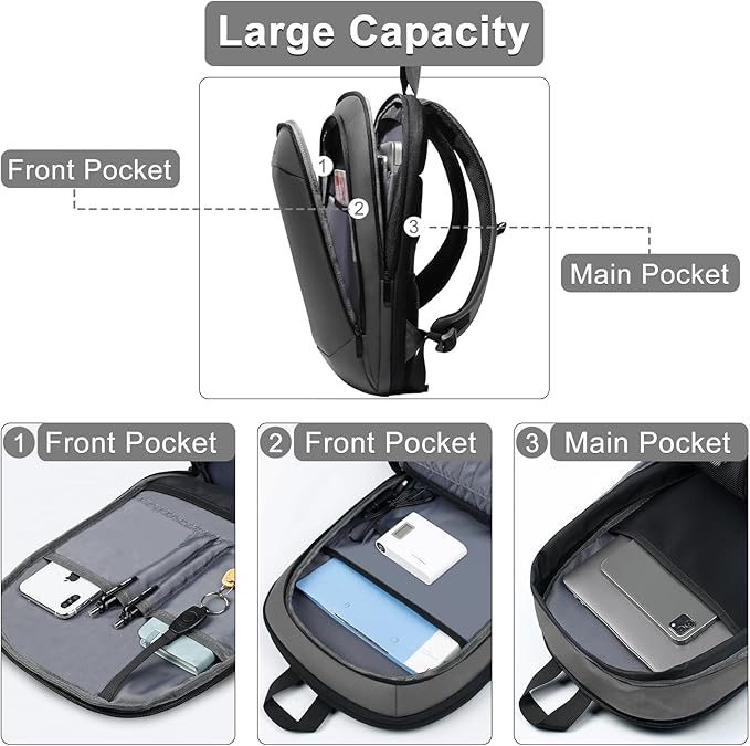 hk Business Backpack for Men 17 Inch,Slim & Expandable Waterproof Travel Laptop Backpack with USB Charger Port (Dark Grey)