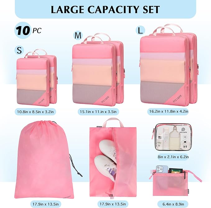 PFEYRPK Lightweight Compression Packing Cubes for Suitcases, Compressible Expandable Travel Packing Organizer with Clear Toiletries and Backpack Bag, Travel Essentials for Carry on Luggage 7 Set