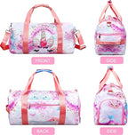 Gym Travel Duffle Bag for Girls - Gymnastics Sports Dance Bag with Shoe Compartment & Wet Pocket Unicorn Kids Travel Bag Teens Weekender Sleepover Carry On Bag