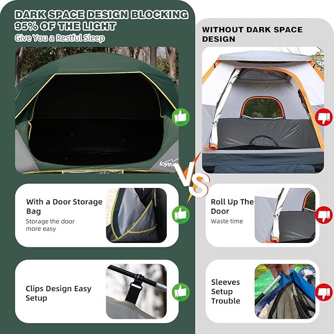 4/6 Person Blackout Camping Tent, Easy Setup Waterproof Family Dome Tent for Camping with Rainfly, Portable Double Layer Large Family Tent for Outdoor Camping&Hiking