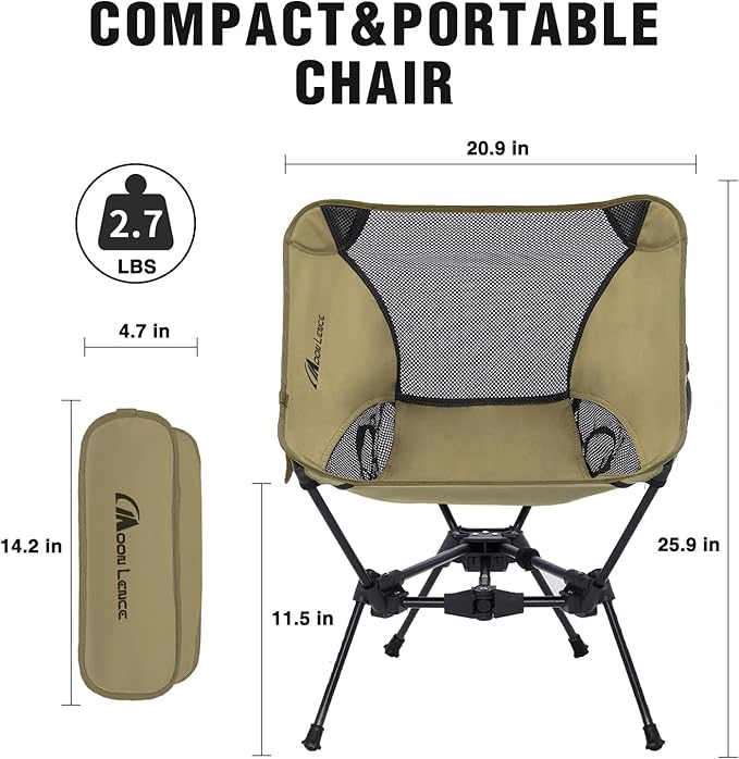 MOON LENCE Portable Camping Chair Lightweight Foldable Chair - The 4th Generation Portable Folding Chair - Compact, Ultralight Folding Chairs for Hiking Mountaineering Beach