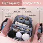 BOYATU Travel Makeup Bag Cosmetic Bags for Women: Large Capacity 3 Pcs Set Make up Bag with Compartments - Waterproof Vegan Leather Toiletry Organizer Bags with Handle (L39 Pink)