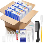 100 Sets Personal Hygiene Kit Bulk,Yellow Basic Travel Toiletry Supplies Disposable Toothbrushes with Toothpaste Floss Comb Soap Cover and Razors Set for Homeless,Guests,Church