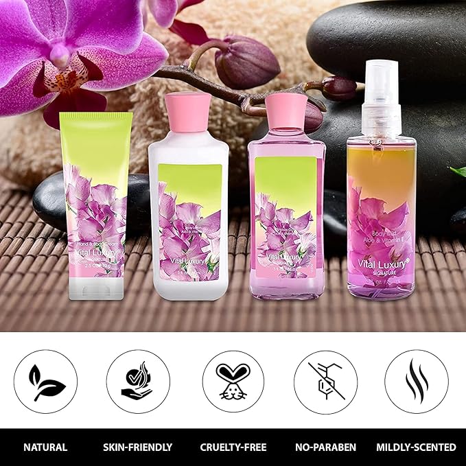 Sweet Pea Bath & Body Kit, 3 Fl Oz, Ideal Skincare Gift Home Spa Set, Includes Body Lotion, Shower Gel, Body Cream, and Fragrance Mist, Birthday Mother's Valentine's Day Gifts for Her