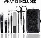 HANTEKAS Manicure Pedicure Set 8pcs Stainless Steel Nail Clippers Kit Fingernail Toenail Clippers Cutters with Leather Case for Home Workplace Outdoor Travel Salon Gift for Men Women Family Friends