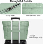 Puffer Tote Bag with Pouch,Women's Lightweight Quilted Shoulder Bag,15.6"/17.3" Laptop Travel Weekender for Work & Nurses