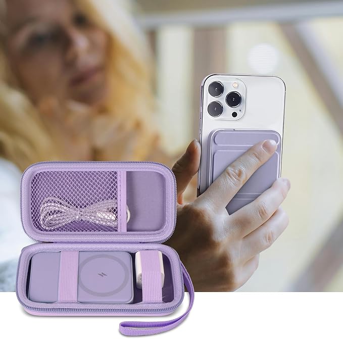 Case for Anker Magnetic Battery 10,000mAh Foldable Wireless Portable Charger, 633/622/621/321 5,000mAh Power Bank (MagGo) Holder, Storage for Baseus Power Delivery -Case Only (Purple, Medium)
