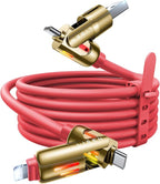 LISEN 240W Chubby Cable for iPhone 14 Pro Max Charger Cord 6.6FT, 4 in 1 USB A/C to C/L Multi Charging Cable with Light for iPhone 16 15 14 Pro Max/MacBook/iPad Pro M5/Samsung S25, Red