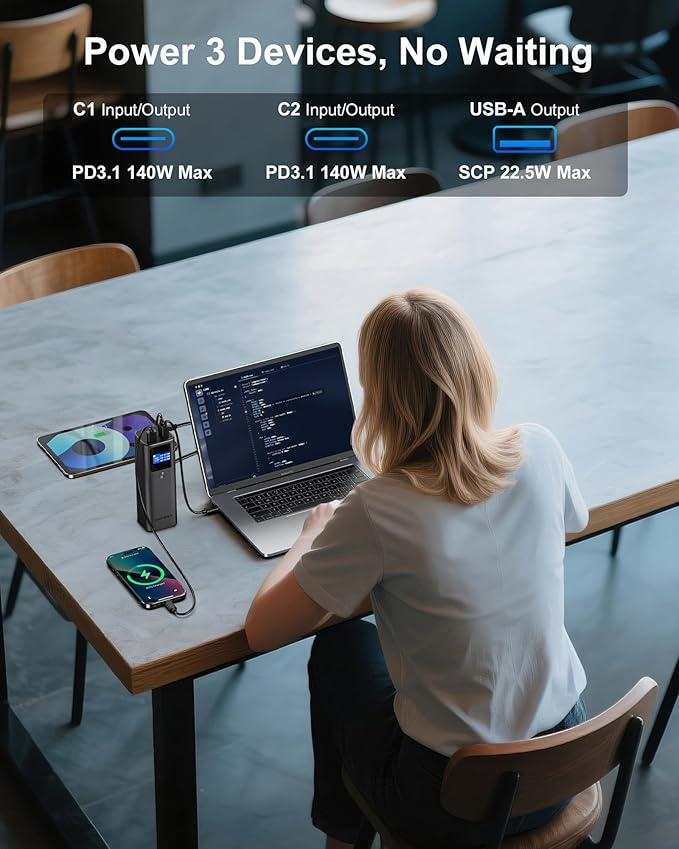 AsperX Laptop Power Bank, 27,600mAh 162.5W Aluminum Unibody PD3.1 Fast Charging Portable Charger Power Bank, 99.36Wh Battery Bank for MacBook Pro/Air/iPhone 16/iPad/S25 Ultra/Dell/HP (Flight-Approved)