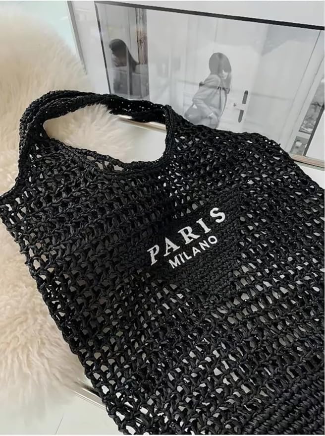 POOOPSSD New Woven Bag, Straw Mesh Tote Bag, Beach, Shoulder Bag, Hobo Women, Foldable Large Capacity, for Holiday.