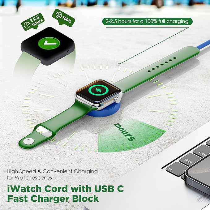 2Pack for Apple Watch Charger Cable, 3FT USB C to Magnetic Wireless Fast i-Watch Charging Cord [Portable], Compatible with iWatch Series Ultra/9/8/7/6/SE/SE2/5/4/3/2 - Blue
