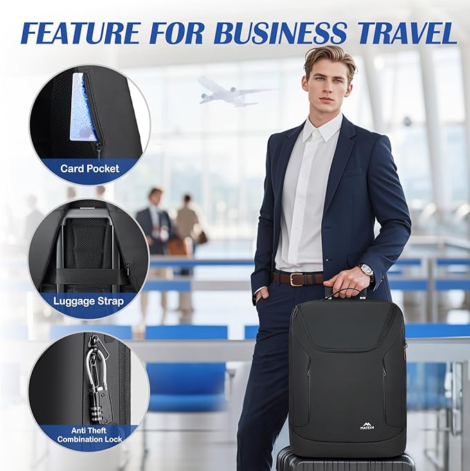 MATEIN Waterproof Laptop Backpack for Men Work, Anti Theft 17 Inch Business Backpack with Lock, Large TSA Tech Backpacks College Computer Back Pack Office Travel, Black